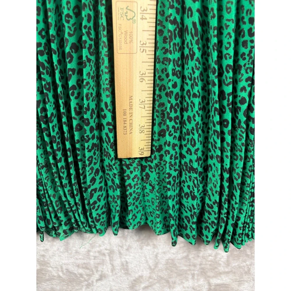 Nanette Lepore Green Leopard Print Pleated Mock Neck Smocked Midi Dress Size 12 - Picture 6 of 14